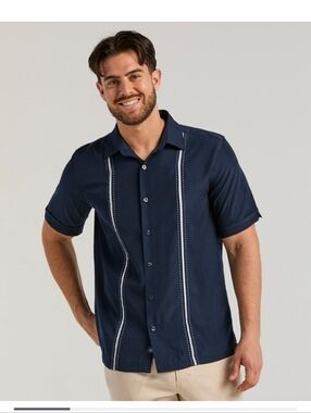 Cubavera Men's Pick Stitch Panel Short Sleeve Button Down-XL
